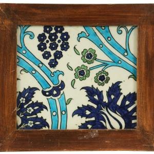 Iznick framed architectural tile circa 14th-15th century to be auctioned.  