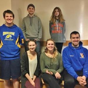 The performers in “Broadway songs A-Z,” from left, sitting: Sierra Murray, Jackie McLoon, Jacob Bishopp; standing:Hayden Brewer, Zach Blackman and Emery Lorrain. Courtesy of Mary Miller