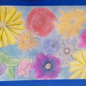 “May Flowers,” colored pencil on paper by Jewel Farrin, Grade 8, Bristol Consolidated School. Courtesy of the venue Jewel Farrin Bristol ME