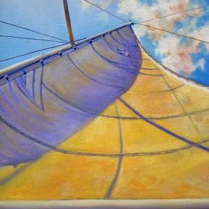Judith Fischer’s “Full Sail” in oil. See it in “The Boat Show.” Courtesy of the venue Judith Fischer