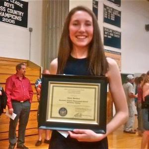 Glory Blethen, future graduate of the class of 2021, was awarded the Secretary of State Distinguished Citizen Award during BRES’s eighth grade recognition night. MORGAN CALLAN ROGERS/Boothbay Register