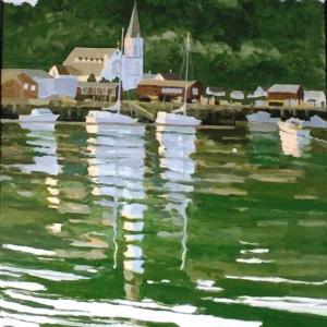 Isle of Springs artist John Butke’s oil painting, “Harbor Reflections,” can be seen in BRAF’s June show. Courtesy of June Campbell Rose John Butke “Harbor Reflections”