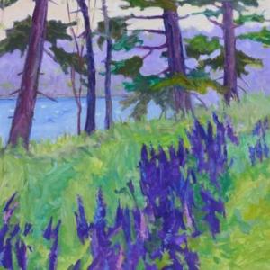 “Lupine Land,” an oil on paper, 12” x 22”, is one of Andrea Peters’ new works at Gleason Fine Art. Courtesy of the venue
Andrea Peters