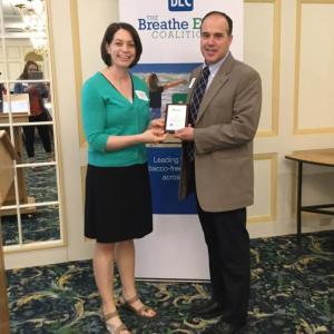 Thomas Kivler, LCPC, CCS, director of Behavioral Health at Mid Coast Hospital, receives the Behavioral Health Gold Star Standards of Excellence Award from Breathe Easy Coalition. Courtesy photo