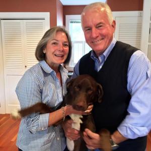 Joanne Smith, Dr. Bruce McElwain and their rescue dog, Bean. SUZI THAYER/Boothbay Register