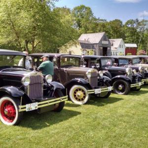 The Maine Chapter of the Antique Automobile Club of America is visiting the Boothbay Railway Village on Saturday, June 24. The cars on the tour will be parked on the Museum’s Village Green from about 11 a.m. to 2 p.m. allowing the public to have an opportunity to visit with owners and view the wide variety of participating vehicles. Pictured here is a visit to the Museum by the National Model A Ford Club during 2016. Courtesy photo