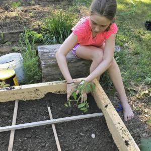 Hanna Perce, age 9, planting a vegetable garden at her home with assistance from LincolnHealth Occupational Therapist and Master Gardener Volunteer Alan Littlefield. Courtesy of LincolnHealth