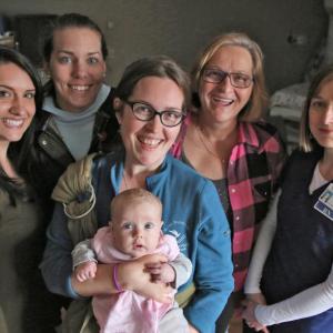 LincolnHealth Miles Maternity has several Certified Lactation Counselors® (CLC) and International Board Certified Lactation Consultants® (IBCLC) to provide moms with optimal breastfeeding support. Left to right: Danielle Peart, RN, CLC; Kim Macomber, RN, CLC; Elizabeth Cole, RN, CLC; Glenda Beverage, RN, IBCLC; and Jessica Taylor, RN, CLC pictured with baby Maida. Courtesy of LincolnHealth