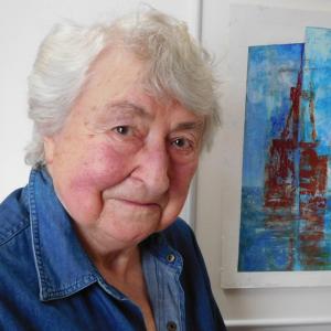 "Brenda Bettinson in front of her 2016 painting “Scapa Flow (The Earth and the Sea, 2nd series)." Cordula Mathias photo
Brenda Bettinson