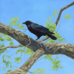 Carolyn Gabbe’s “Crow Panorama,” one of the artist’s paintings in her “Home Is Where The Heart Is” exhibition at Midcoast Conservancy. Courtesy of Ali Stevenson Carolyn Gabbe