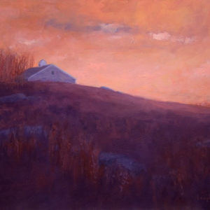 Sally Loughridge’s “Hill Farm,” a 14” x 18” oil on panel, is one of the artist’s works in her Sept. show. Courtesy of the venue Sally Loughridge