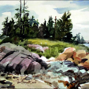 “Reed’s Island,” watercolor by Tony van Hasselt. Courtesy of Hilary Bartlett Tony van Hasselt