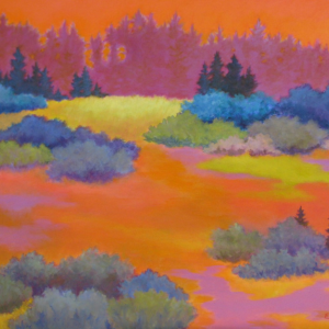 “A Place to Wander,” 24 x 30, acrylic on canvas by June Elderkin. Courtesy of Hilary Bartlett June Elderkin, Southport Island, ME