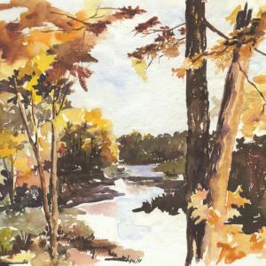 Anne Cronin’s “Autumn Stream” can be seen at Damariscotta River Grill. Courtesy of Kim Traina Anne Cronin