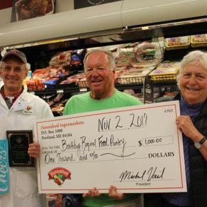 Greg Barter, a longtime Hannaford Associate at the Boothbay Harbor store, retired Nov. 2 after 25 years of service. When approached about his plans for retirement, Greg's first thoughts were about helping other people. He made the decision that in lieu of throwing a retirement party, he would donate the funds to the Boothbay Region Food Pantry. Accepting the check are Food Pantry representatives Tom Wilson and Betsy Wing. Upon retirement Greg is looking forward to spending time with his family and continuing to volunteer at the food pantry. Courtesy of Evelyn Andrews
