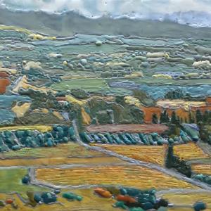 Leecia Price’s “Provence View 2,” a 10” x 10” x 1.5” encaustic work on cradled panel, part of the Women Artists of Midcoast Maine show running through Dec.12. Courtesy of the venue Leecia Price