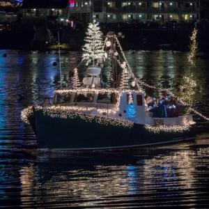 The Casey Anne, captained by Eben Court, was the first place winner in the 2017 Harbor Lights Lighted Boat Parade contest. Courtesy of Michael Leonard