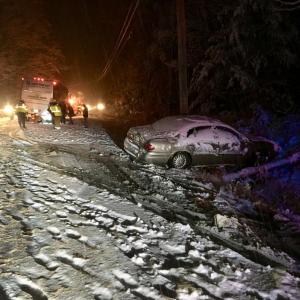 A car driven by Ethan Murray of Newcastle slid off the road in Edgecomb on Saturday night. SUZI THAYER/Boothbay Register