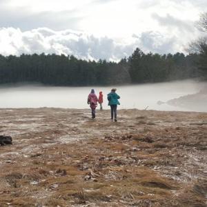 Kids explore the salt marsh in winter at DRA’s Great Salt Bay Farm. Courtesy of the DRA
