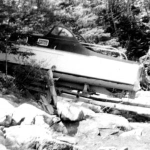 The Jacobson cabin cruiser Katrinka up on her ways in the 1950s. Courtesy photo