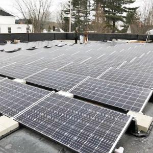 The solar panel array on the roof at Cheney Insurance in Damariscotta. Courtesy of Dennis Hilton