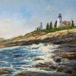 “Shore & Lighthouse” oil on panel, 11” x 14” by Liliana Thelander, Pemaquid Group of Artists member. Courtesy photo