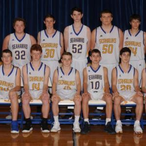 The Boothbay Region High School boys junior varsity basketball team. Pictured from left are, front row, Quinn Ranta, Kaleb Ames, Stephen Bennett, Sullivan Rice, Michael Hollowell and Deakon Harrington; back row: manager Max Hoecker, Kaeden Davis, Will LaBrecque, Ben Pearce, Alex Hibbard, Owen Barter and Brett Hollowell. Courtesy of BRHS