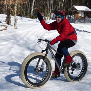 Sharon Miller demonstrates steering one-handed in snow. Courtesy photo