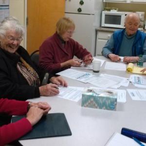 Boothbay Region Health Care, Inc. board members hold their annual meeting Jan. 31. From left are Maureen Kinsey, Joyce Sirois, Patricia Seybold, Carl Hamrin and Liz Lussier. JANE CARPENTER/Boothbay Register