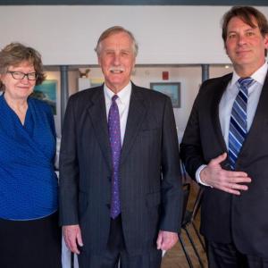 Dana Award winner Nan Heald of Pine Tree Legal Assistance, US Senator Angus S. King, Jr., and New Lawyer Award winner Stanley R. Tupper III of Frederick, Quinlan & Tupper LLC.