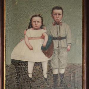 Andrew Hagan carried a tintype of his brother Dennis's children to China in 1877 and arranged for a painting to be done of the image. Fred and Florence Hagan were the subjects. Courtesy of the Boothbay Region Historical Society