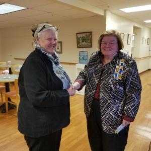 Melba R. Gunnison of Boothbay Harbor, left, is congratulated for becoming a a new member of Pemaquid Chapter by Shirley Peverly, who performed the swearing in. Audrey Leeds Miller photo