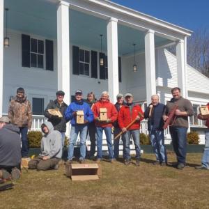 DRA and Wawenock volunteers prepare to install bluebird boxes on the golf course. Courtesy of DRA