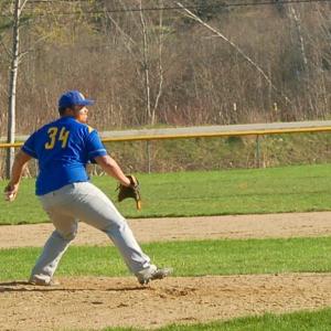 Lefty Jacob Wilson pitches in relief. ART MAYERS/Boothbay Register