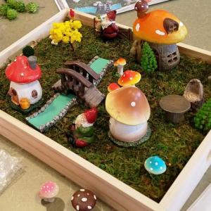 St. Andrews Village garden therapy gnome and mushroom garden. Courtesy of Kathleen Marty