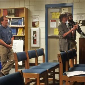 From left, Chip Schwehm, Barbara Greenstone and Chris Liberti give their presentation on proficiency-based portfolios. JOSEPH CHARPENTIER/Boothbay Register
