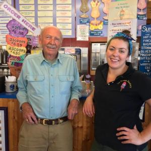 Alden, or Al, Greene with his manager of 11 years, Morgan Bredeau. SUZI THAYER/Boothbay Register