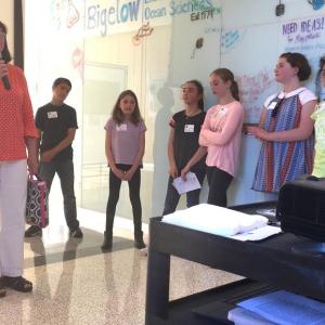 Sarah Currier’s Edgecomb Eddy students explain their seaweed growing project on May 11 during a Bigelow Laboratory for Ocean Sciences forum. BILL PEARSON/Boothbay Register