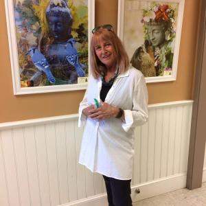 Helga Cotta stands by her work at Atlantic Motorcar in Wiscasset. Courtesy of Alicia Howes