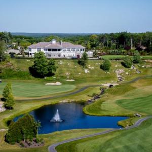 An aerial view of the Boothbay Harbor Country Club club house and course. Courtesy of Boothbay Harbor Country Club