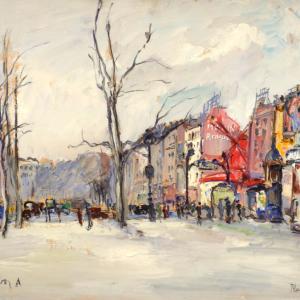 Fernand Herbo (French, 1905-1995), “Place Blanche, Paris" gouache, 19 1/4" x 23 1/2"