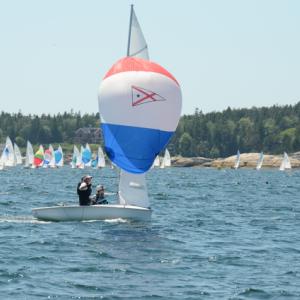 BHYC sailors Ella Beauregard and Hamilton Barclay win Race 1. Courtesy of Debbie Snyder
