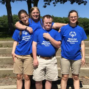 Coach Toby LeConte with her USA Games athletes, from left, Grace Giles, Danny Miller and Valerie Giles. PAGE BROWN/Boothbay Register
