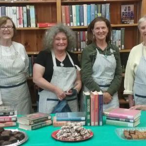 And the baking has begun for the 91st Book & Bake Sale for, from left: Anne Maher, Sandra Seifert, Linda Brewer, Anne Gobes, Kathy Bugbee and Jean Hawley. Courtesy of Sandra Seifert