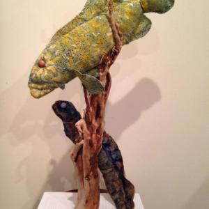"Grouper and Moray Eel" is one of Marni Sinclair's mixed media pieces showing the symbiosis in nature. Courtesy of PWA Marnie Sinclair