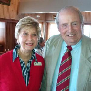 Chair of the BHYC’s author series, Carole Cochran, and Bob Foster, author and guest speaker at the July 24 event. JANE CARPENTER/Boothbay Register