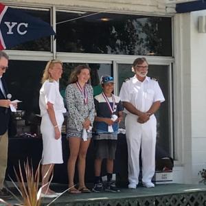 Boothbay sailors Ella Beauregard and Hamilton Barclay are recognized for taking second place at the US Sailing National Junior Championships. Courtesy of Charles Barclay