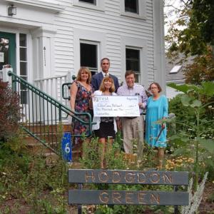 Gathered for a check presentation at Hodgdon Green are Nicci Doray, AVP/business relationship officer at First National Bank; Anne Logue, relationship associate at First Advisors; Gary Stone, VP/portfolio manager & senior business development officer at First Advisors; Dr. Chip Teel, board president of ElderCare Network of Lincoln County; and Marianne Pinkham of ElderCare Network of Lincoln County. Courtesy photo