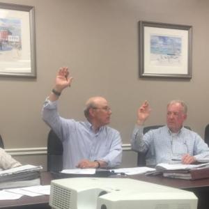 The board votes unanimously to allow Footbridge Brewery to open. From left, Tom Churchill, Chair Bill Hamblen, John Hochstein and Margaret Perritt. JOSEPH CHARPENTIER/Boothbay Register
