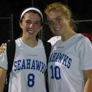Boothbay twin sisters Reagan, left, and Hannah Cola are two major factors in the team recording five victories this season. PHIL DI VECE/Boothbay Register